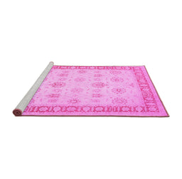 Sideview of Machine Washable Oriental Pink Traditional Rug, wshtr1449pnk