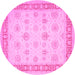 Round Oriental Pink Traditional Rug, tr1449pnk