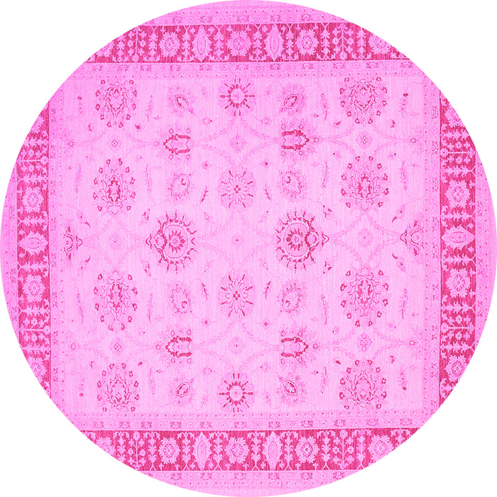 Round Machine Washable Oriental Pink Traditional Rug, wshtr1449pnk