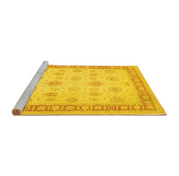 Sideview of Machine Washable Oriental Yellow Traditional Rug, wshtr1449yw