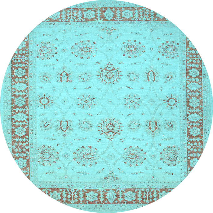 Round Oriental Light Blue Traditional Rug, tr1449lblu