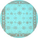 Round Oriental Light Blue Traditional Rug, tr1449lblu