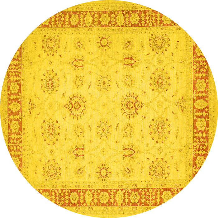 Round Machine Washable Oriental Yellow Traditional Rug, wshtr1449yw