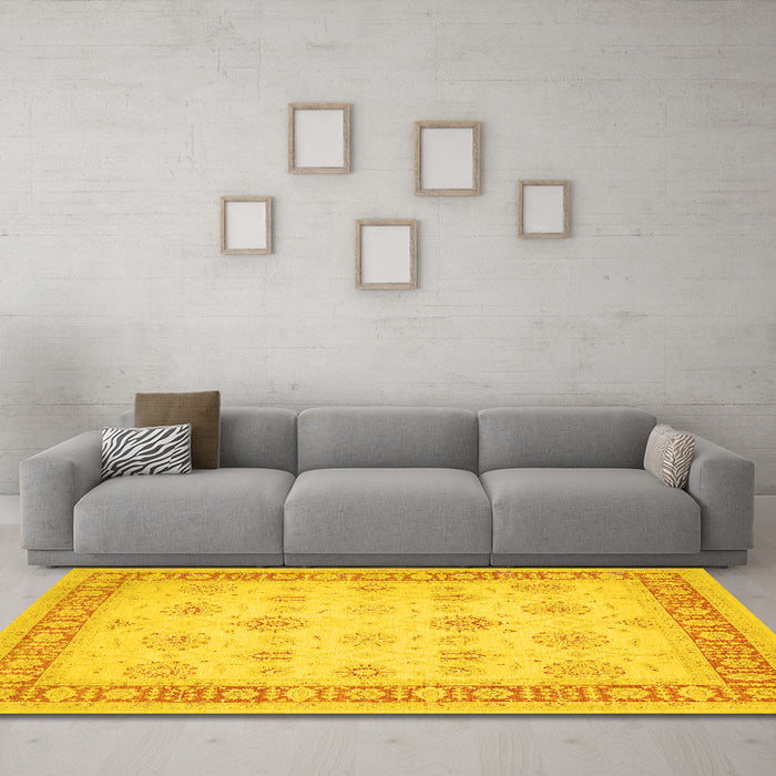 Machine Washable Oriental Yellow Traditional Rug in a Living Room, wshtr1449yw