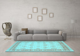 Machine Washable Oriental Light Blue Traditional Rug in a Living Room, wshtr1449lblu