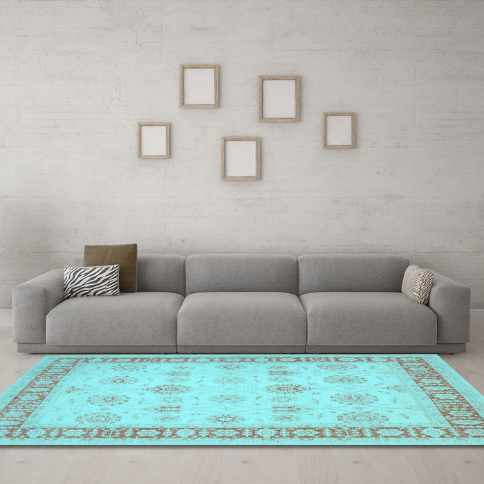 Machine Washable Oriental Light Blue Traditional Rug in a Living Room, wshtr1449lblu