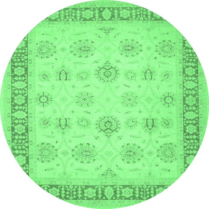Round Machine Washable Oriental Emerald Green Traditional Area Rugs, wshtr1449emgrn