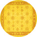 Round Oriental Yellow Traditional Rug, tr1449yw