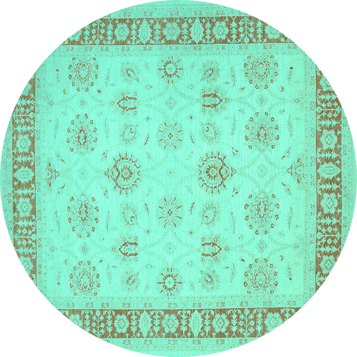 Round Machine Washable Oriental Turquoise Traditional Area Rugs, wshtr1449turq