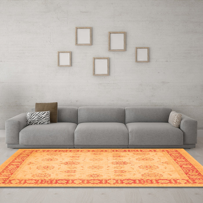 Machine Washable Oriental Orange Traditional Area Rugs in a Living Room, wshtr1449org