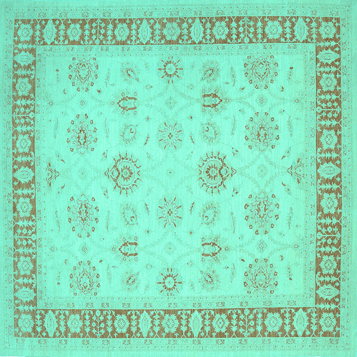 Square Machine Washable Oriental Turquoise Traditional Area Rugs, wshtr1449turq