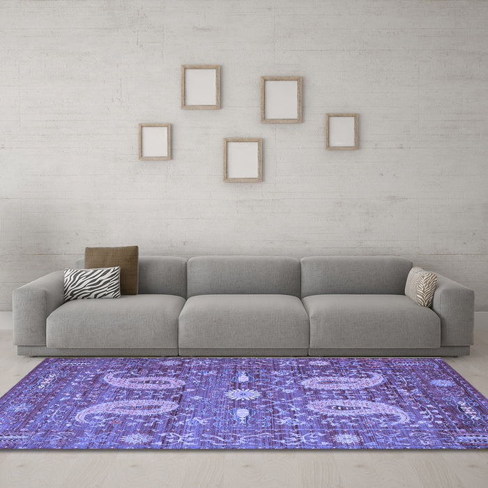 Machine Washable Persian Blue Traditional Rug in a Living Room, wshtr144blu