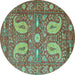 Round Persian Turquoise Traditional Rug, tr144turq