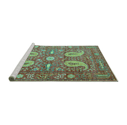 Sideview of Machine Washable Persian Turquoise Traditional Area Rugs, wshtr144turq