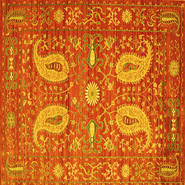 Square Machine Washable Persian Yellow Traditional Rug, wshtr144yw
