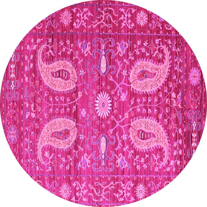 Round Machine Washable Persian Pink Traditional Rug, wshtr144pnk