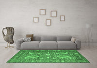 Machine Washable Persian Emerald Green Traditional Rug, wshtr144emgrn