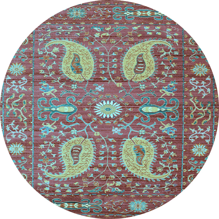 Round Machine Washable Persian Light Blue Traditional Rug, wshtr144lblu