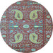 Round Machine Washable Persian Light Blue Traditional Rug, wshtr144lblu