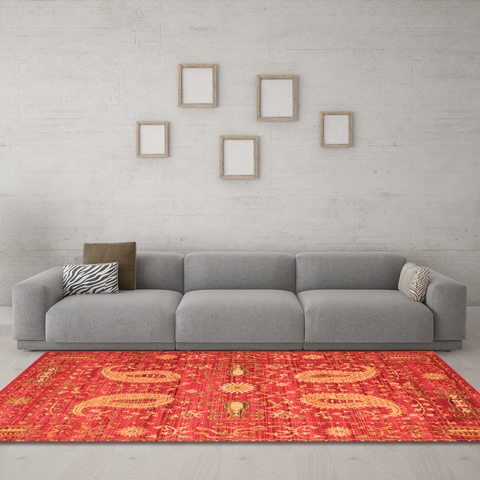 Machine Washable Persian Orange Traditional Area Rugs in a Living Room, wshtr144org
