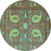 Round Machine Washable Persian Turquoise Traditional Area Rugs, wshtr144turq