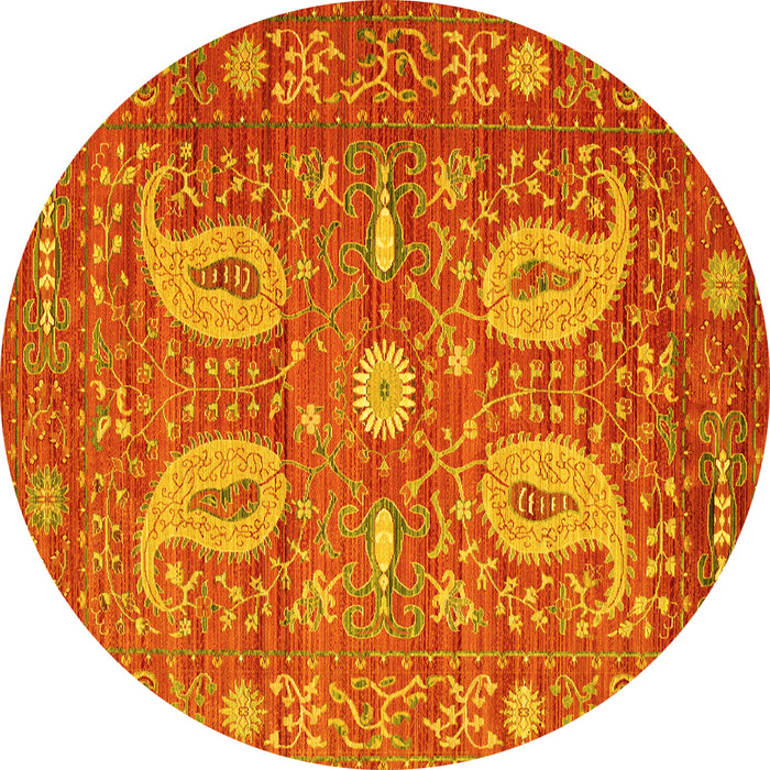 Round Machine Washable Persian Yellow Traditional Rug, wshtr144yw