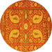 Round Machine Washable Persian Yellow Traditional Rug, wshtr144yw