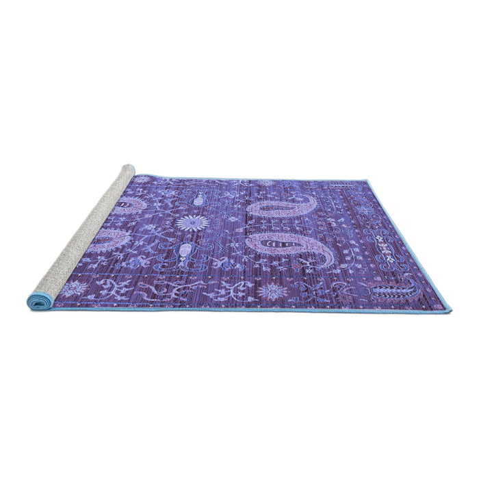 Sideview of Machine Washable Persian Blue Traditional Rug, wshtr144blu