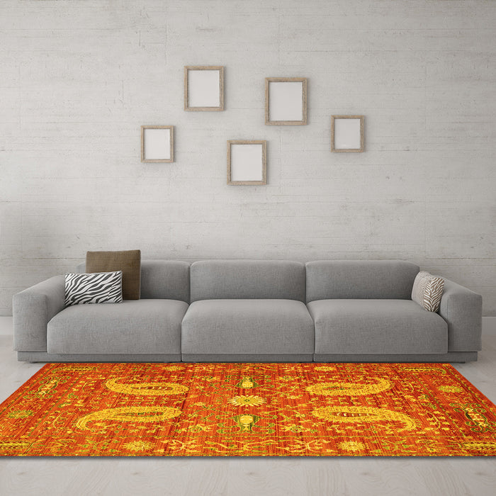 Machine Washable Persian Yellow Traditional Rug in a Living Room, wshtr144yw