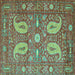 Square Machine Washable Persian Turquoise Traditional Area Rugs, wshtr144turq