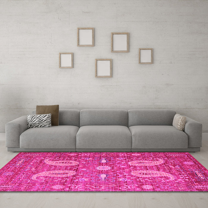 Machine Washable Persian Pink Traditional Rug in a Living Room, wshtr144pnk