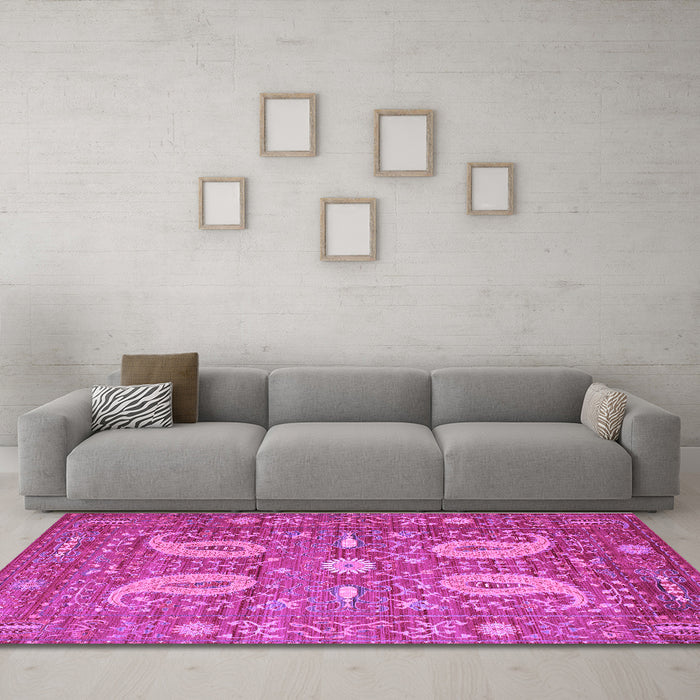 Machine Washable Persian Purple Traditional Area Rugs in a Living Room, wshtr144pur