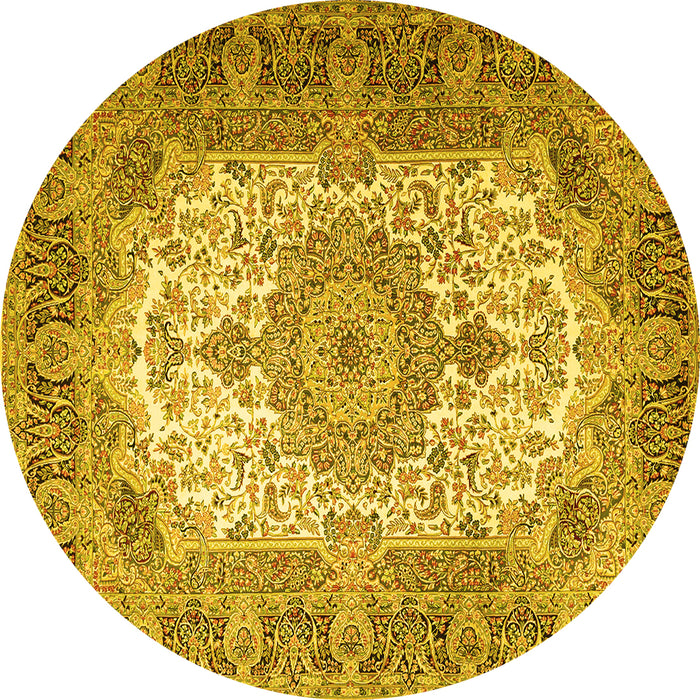 Round Medallion Yellow Traditional Rug, tr1450yw