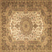 Square Machine Washable Medallion Brown Traditional Rug, wshtr1450brn