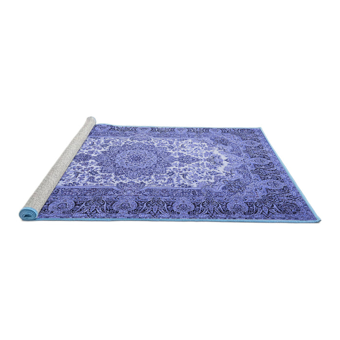 Sideview of Machine Washable Medallion Blue Traditional Rug, wshtr1450blu