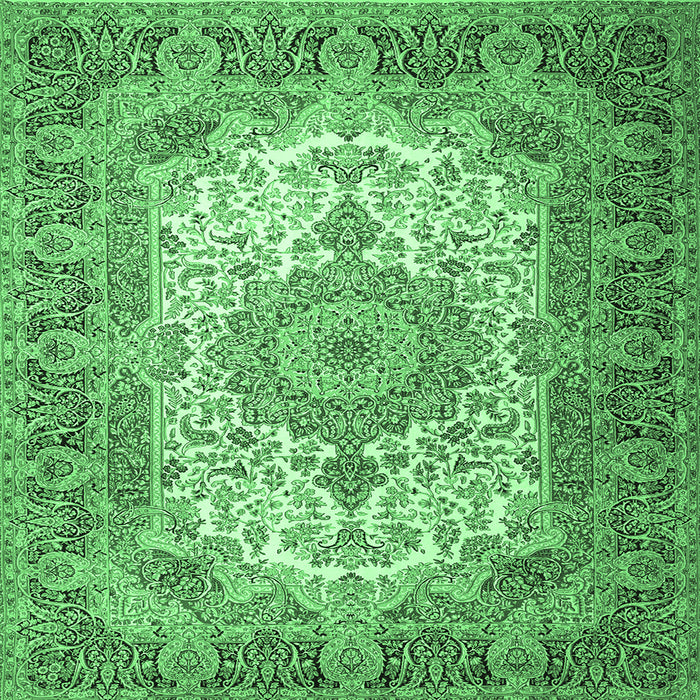 Square Medallion Emerald Green Traditional Rug, tr1450emgrn