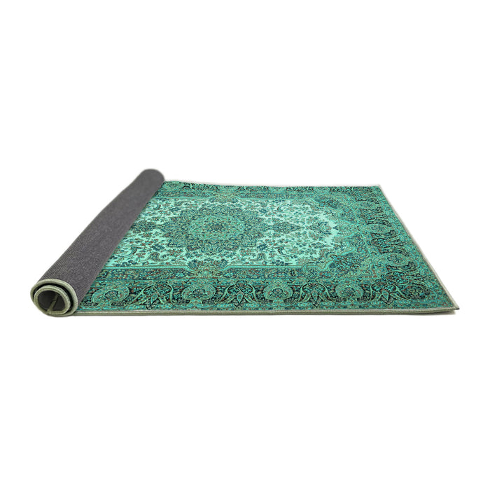 Sideview of Medallion Turquoise Traditional Rug, tr1450turq