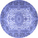 Round Machine Washable Medallion Blue Traditional Rug, wshtr1450blu