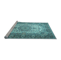 Sideview of Machine Washable Medallion Light Blue Traditional Rug, wshtr1450lblu