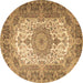 Round Machine Washable Medallion Brown Traditional Rug, wshtr1450brn