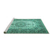 Sideview of Machine Washable Medallion Turquoise Traditional Area Rugs, wshtr1450turq