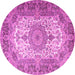 Round Machine Washable Medallion Pink Traditional Rug, wshtr1450pnk