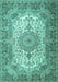 Machine Washable Medallion Turquoise Traditional Area Rugs, wshtr1450turq