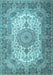 Machine Washable Medallion Light Blue Traditional Rug, wshtr1450lblu