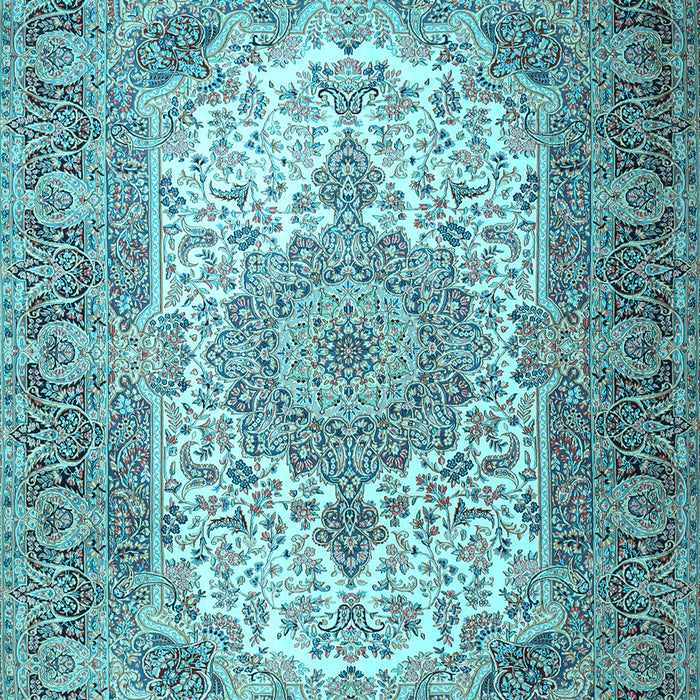 Machine Washable Medallion Light Blue Traditional Rug, wshtr1450lblu