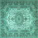 Square Machine Washable Medallion Turquoise Traditional Area Rugs, wshtr1450turq