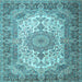 Square Machine Washable Medallion Light Blue Traditional Rug, wshtr1450lblu