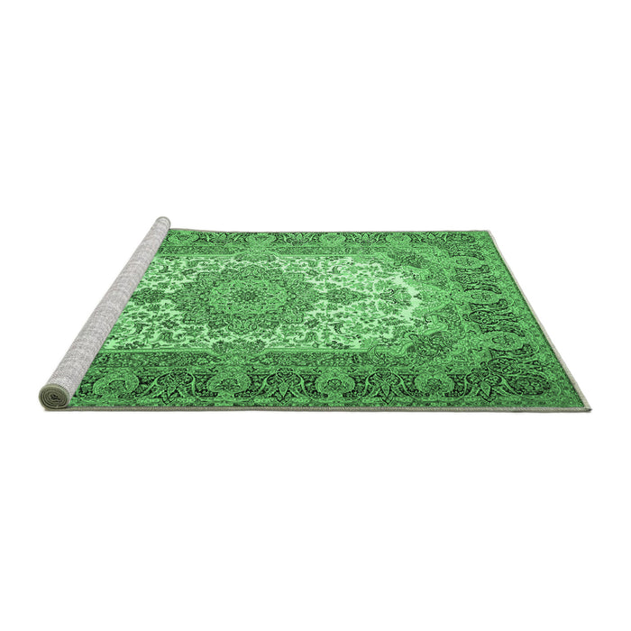 Sideview of Machine Washable Medallion Emerald Green Traditional Area Rugs, wshtr1450emgrn