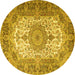 Round Machine Washable Medallion Yellow Traditional Rug, wshtr1450yw