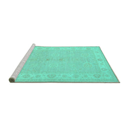 Sideview of Machine Washable Persian Turquoise Traditional Area Rugs, wshtr1451turq